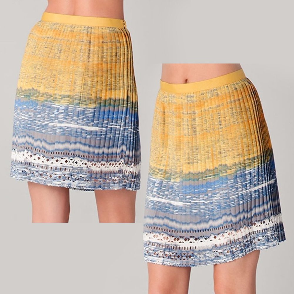 EUC Elie Tahari Mary Pleated Skirt Laser Cut Out 8